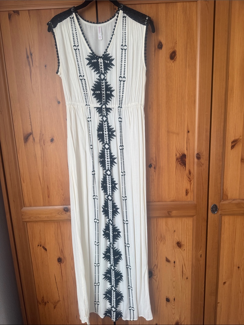 Xhilaration White Maxi Dress with Black Embroidered Trim